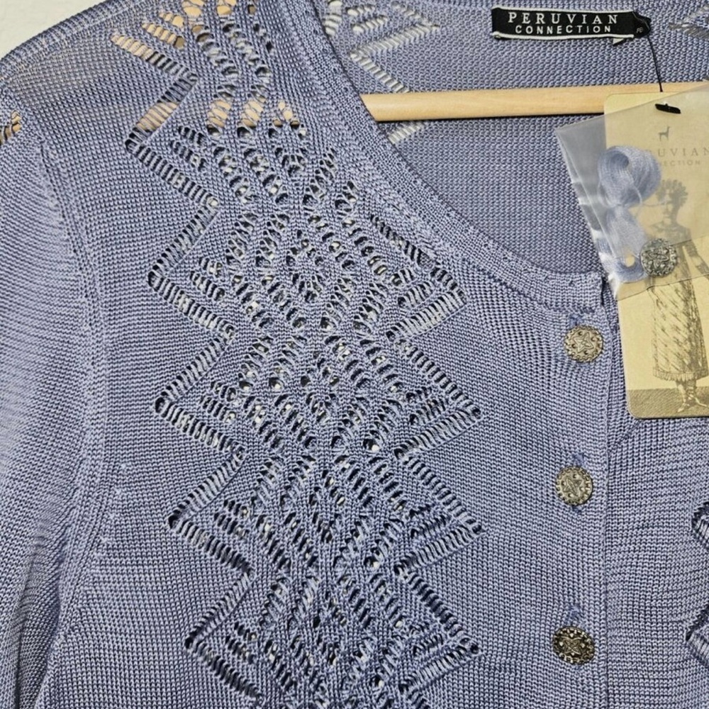 Peruvian Connection Periwinkle Lace Cardigan